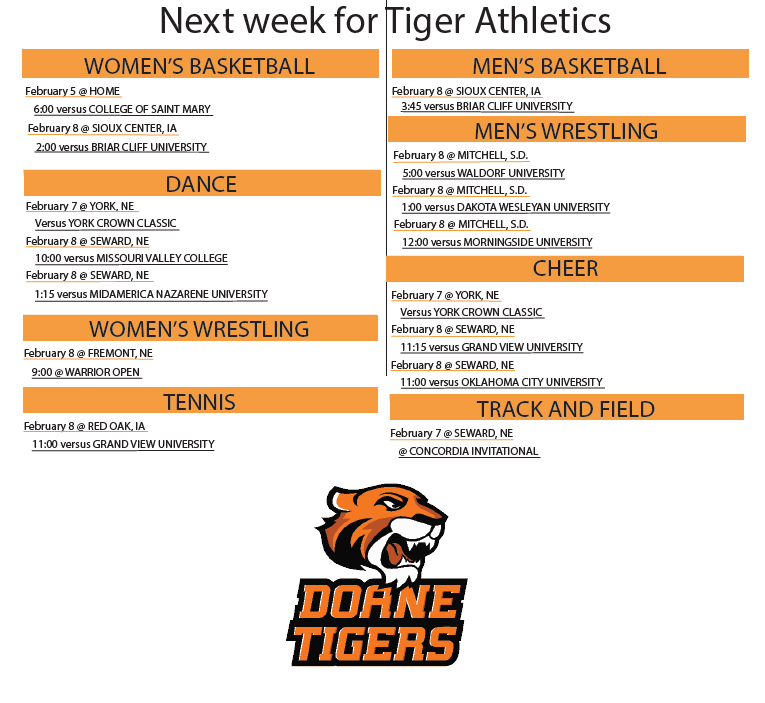 Next week for Tiger Athletics