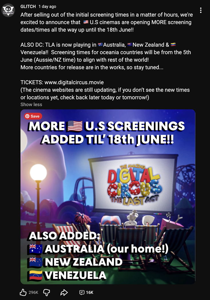 Theaters to show final ep of “The Amazing Digital Circus”