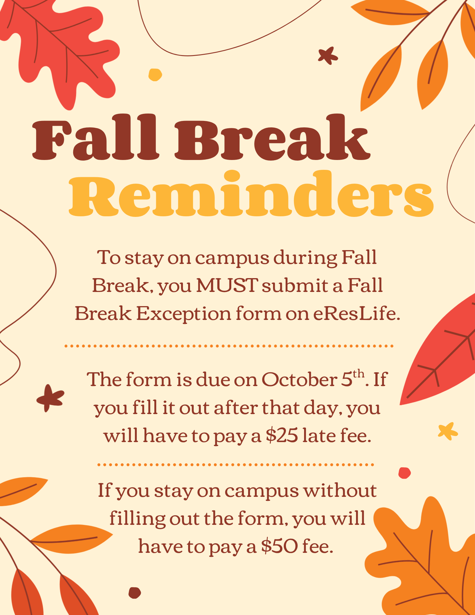 Fall Break Reminders